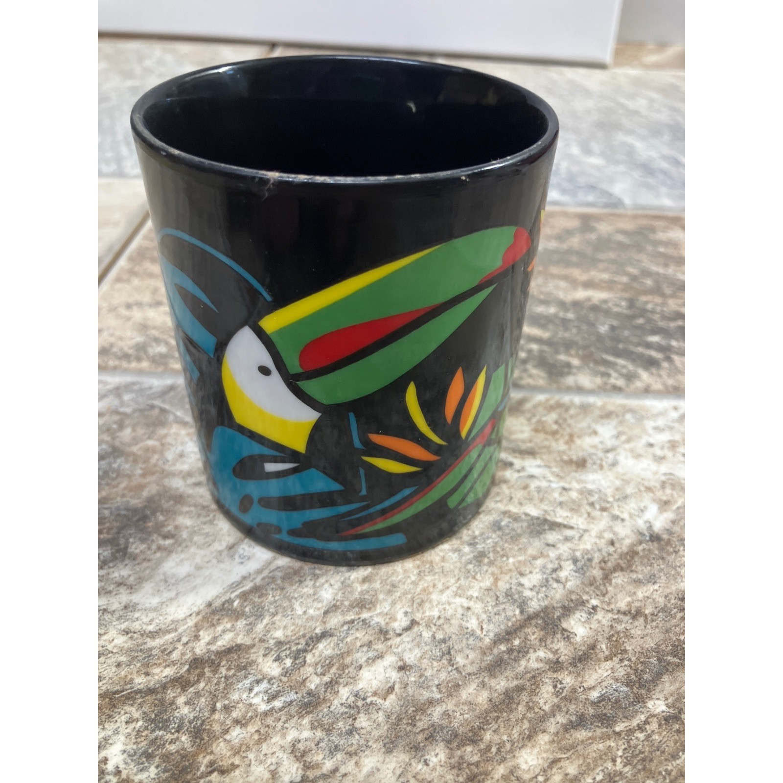 San Diego Zoo Wild Animal Park Toucan Tropical Floral Black Ceramic Mug Souvenir