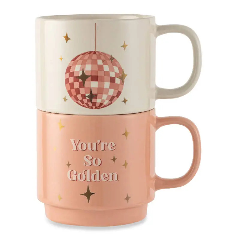 2pc Stacking Stoneware Mugs Set 14oz Pink You’re So Golden Disco Ball