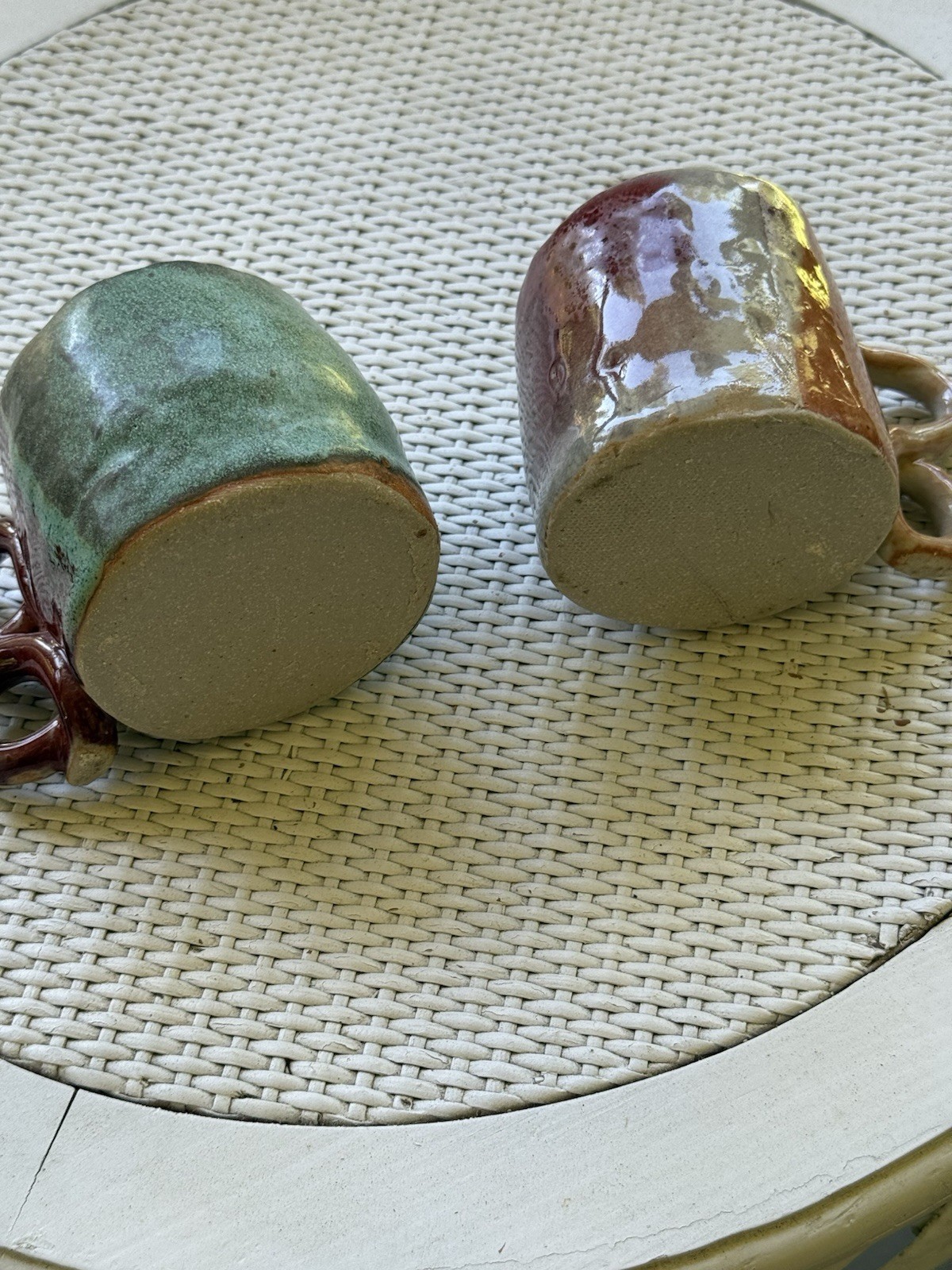 Handmade Ceramic Coffee Mug Set of 2, 12 fl oz Green/Brown Double Loop