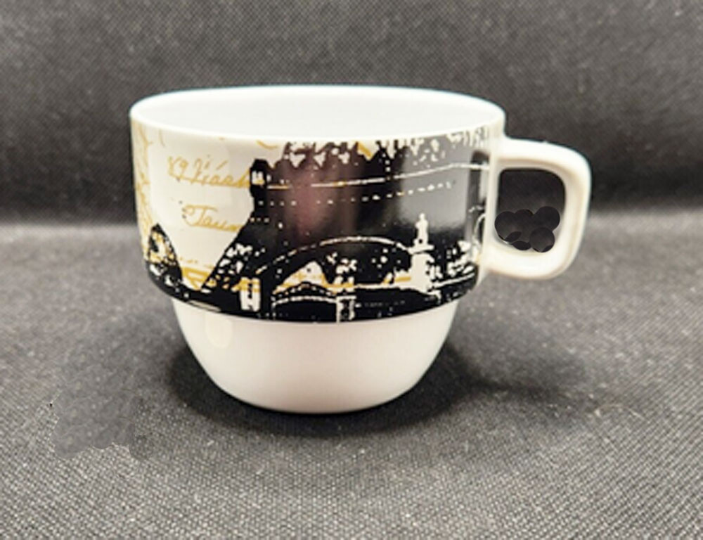 Royal Paris Eiffel Tower Stackable w/Metal Rack Art Nouveau Coffee Cups Mugs