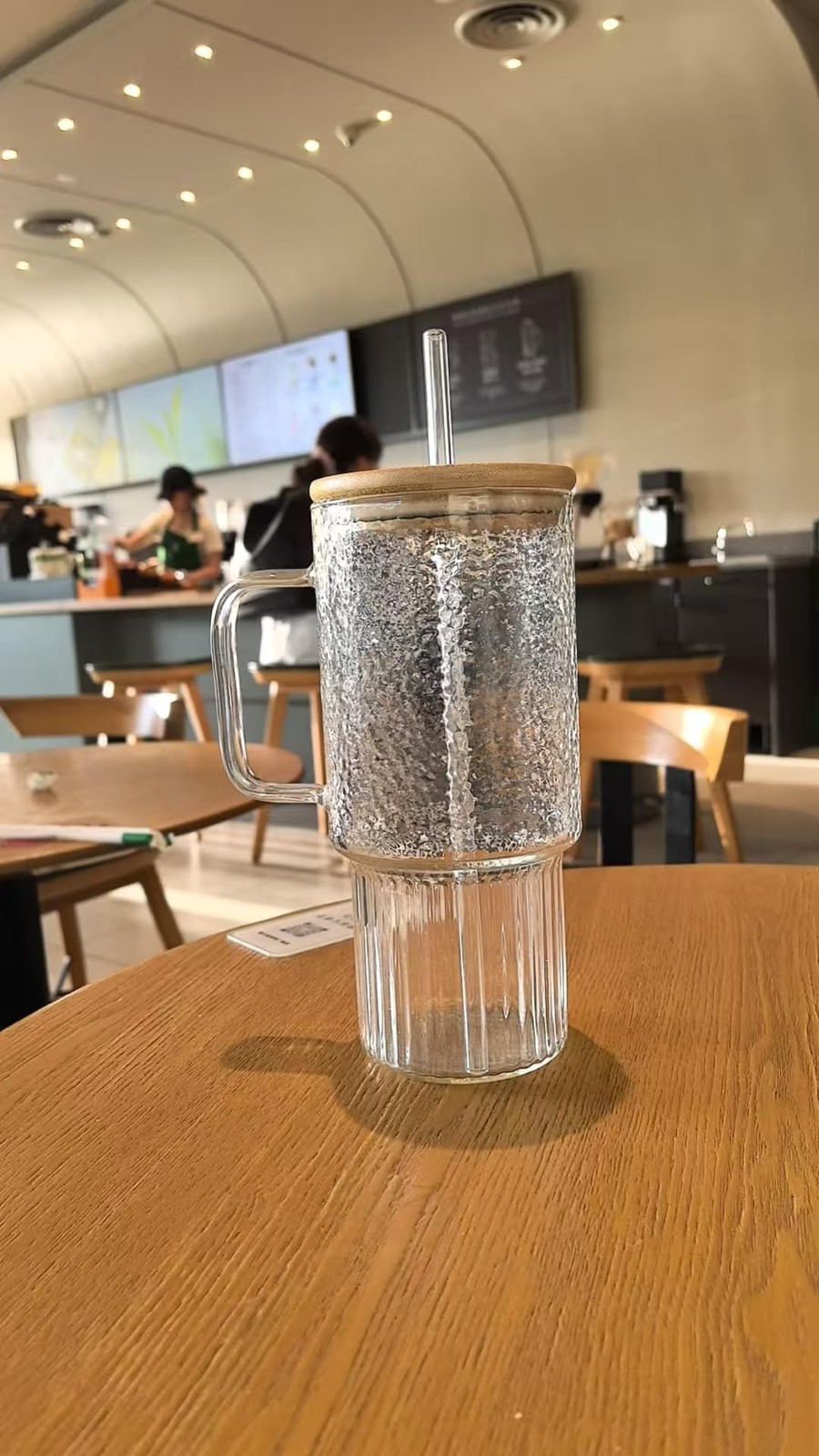 32oz Ribbed Borosilicate Glass Tumbler with Handle, Bamboo Lid and Straw, Ice…