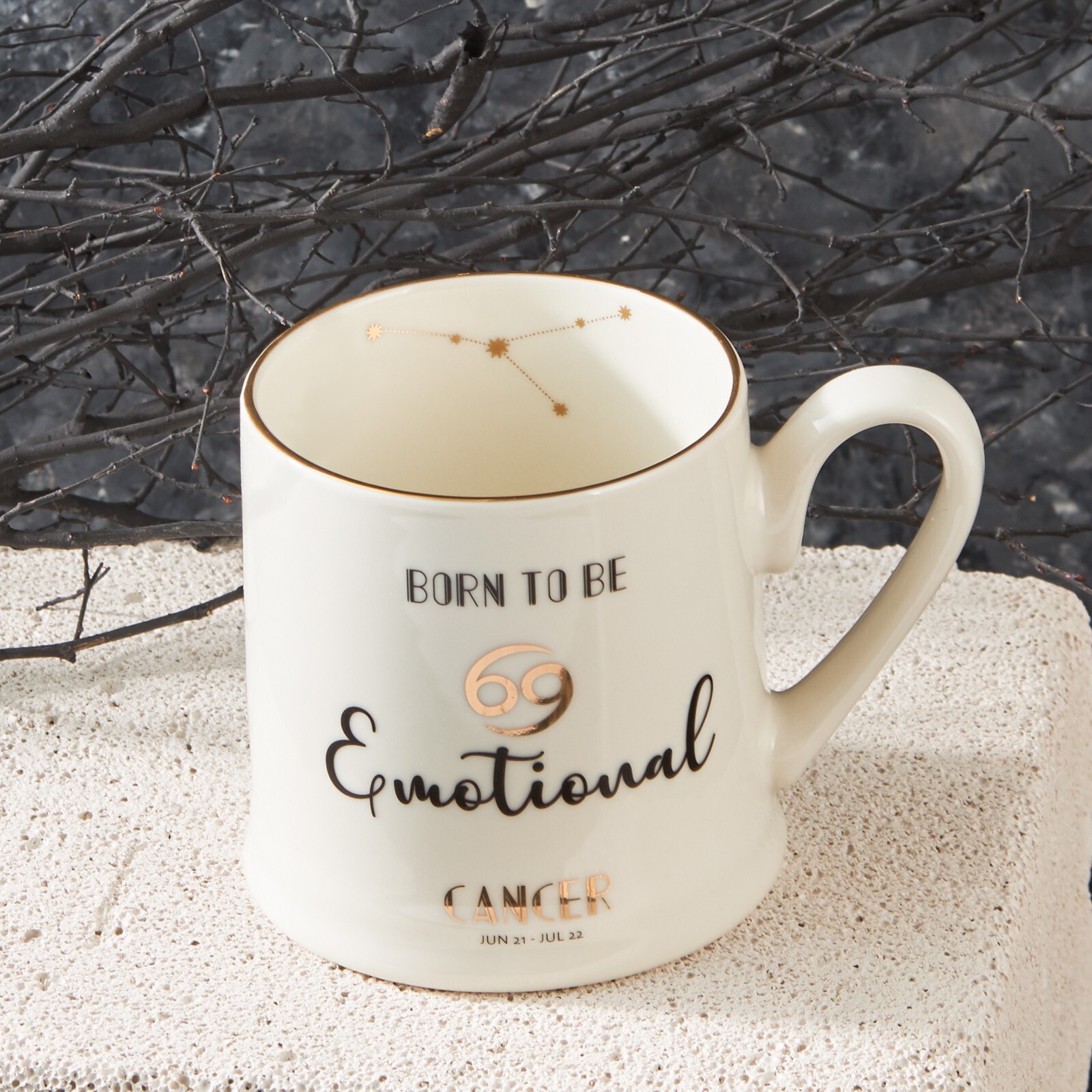 Karaca Home Cancer Zodiac Mug, Horoscope Birthday Cup, 13 fl oz, White/Gold