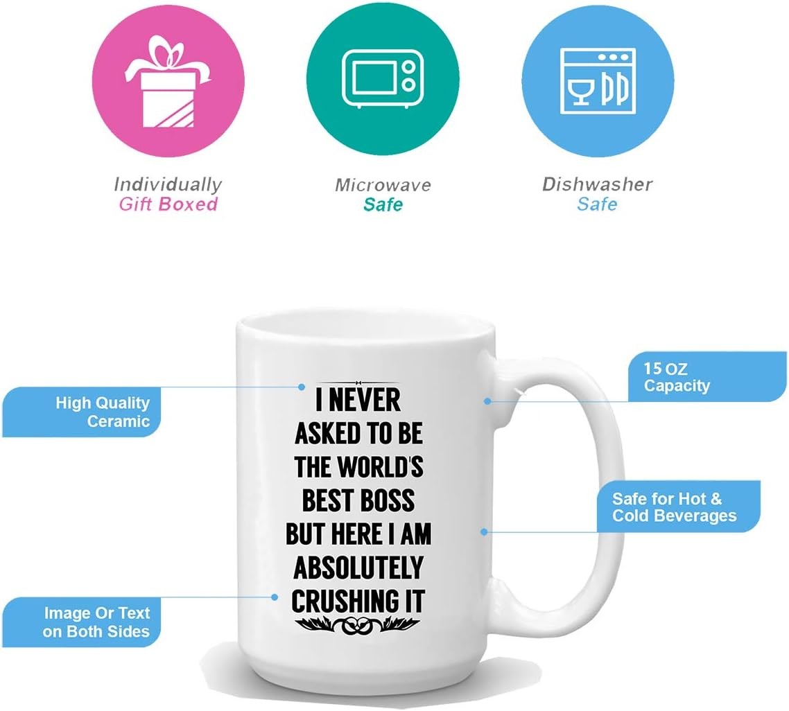 I NEVER ASKED TO BE THE WORLDS BOSS Coffee Mug – Boss Gifts for Men, Women- 15