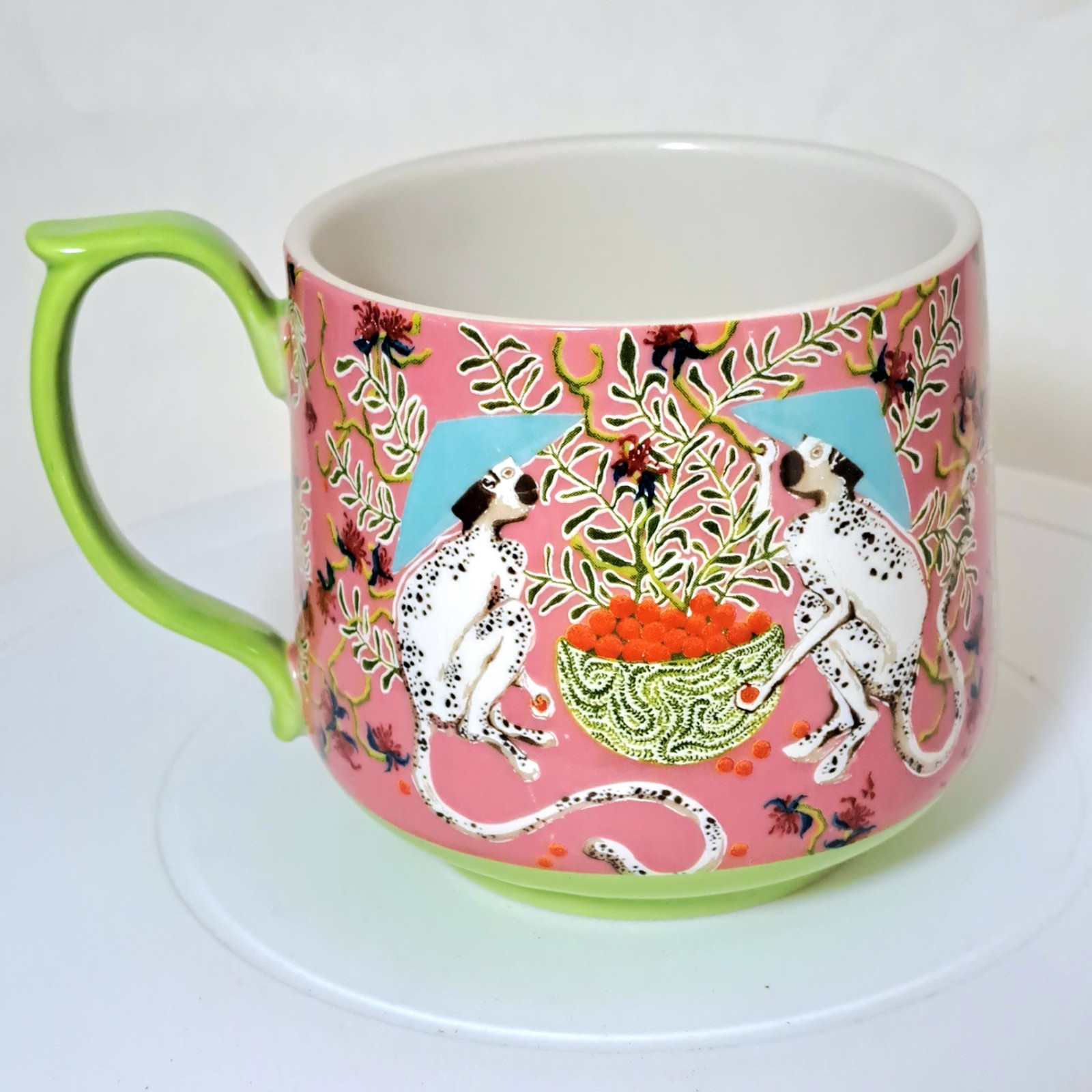 Anthropologie Paige Gemmel Eastern Animals Mug Spotted Monkey w/ Raspberries EXC