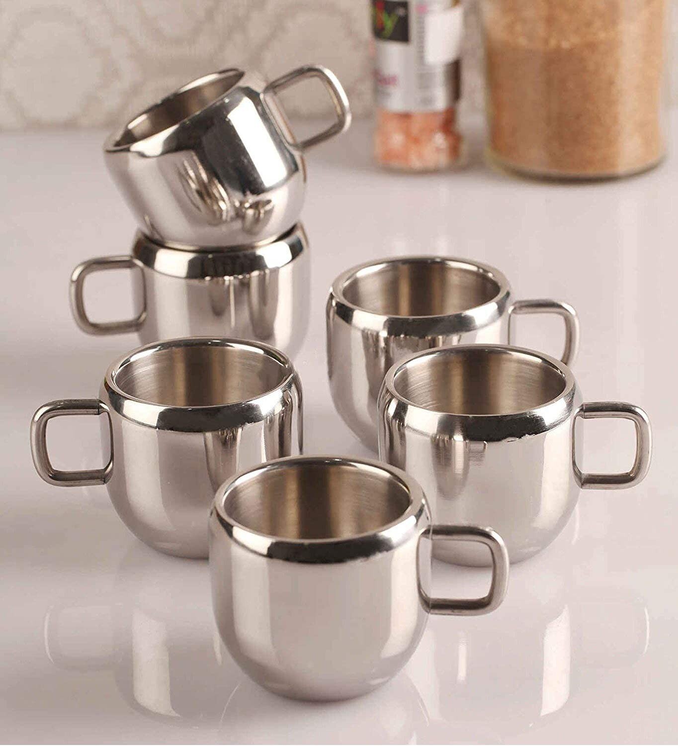 Stainless Steel Mini Tea Coffee Cup Double Wall Small Size Set of 6 80ml US