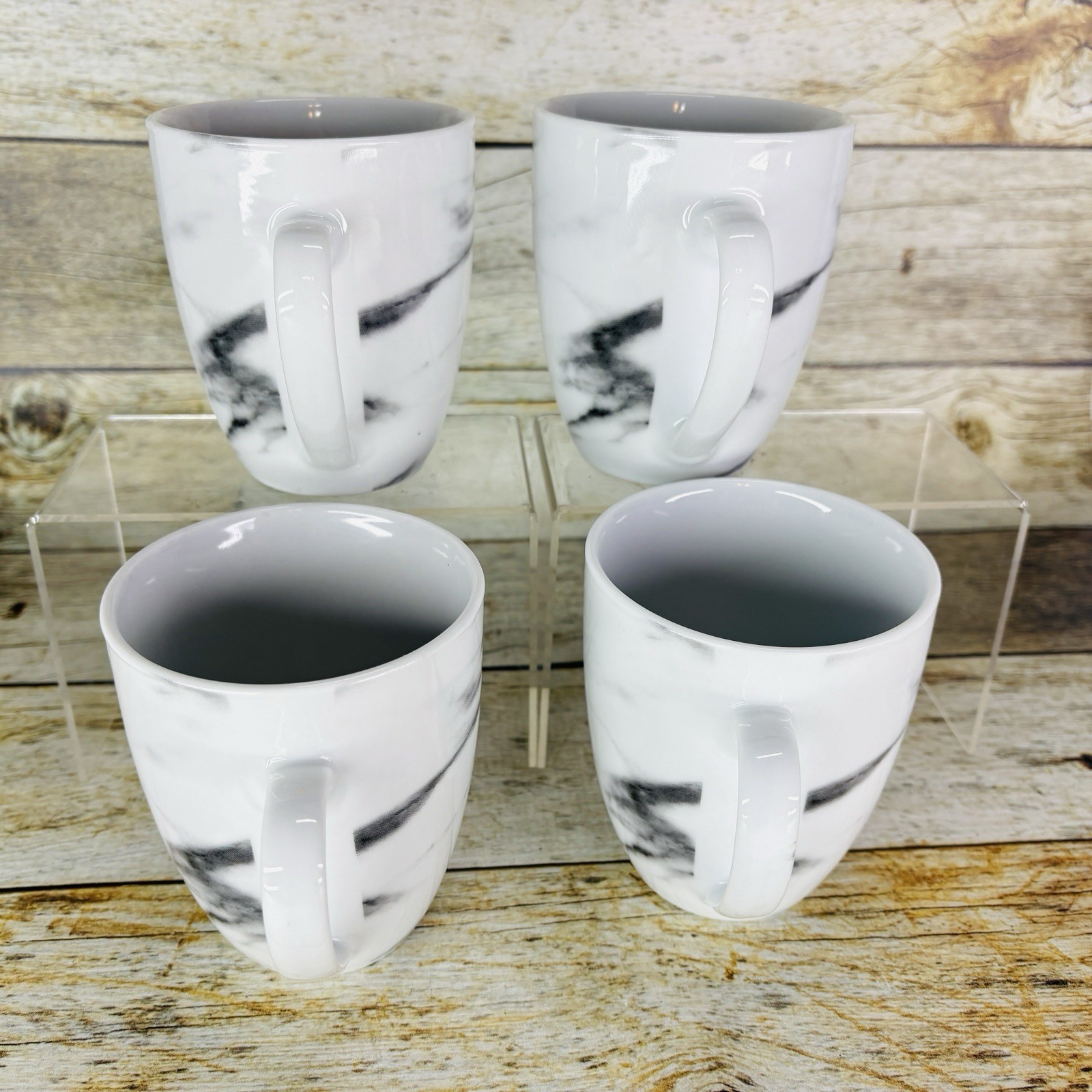 H2K Home To Kitchen MARBLE Design White Gray 14oz Porcelain Cup Mugs Set of 4