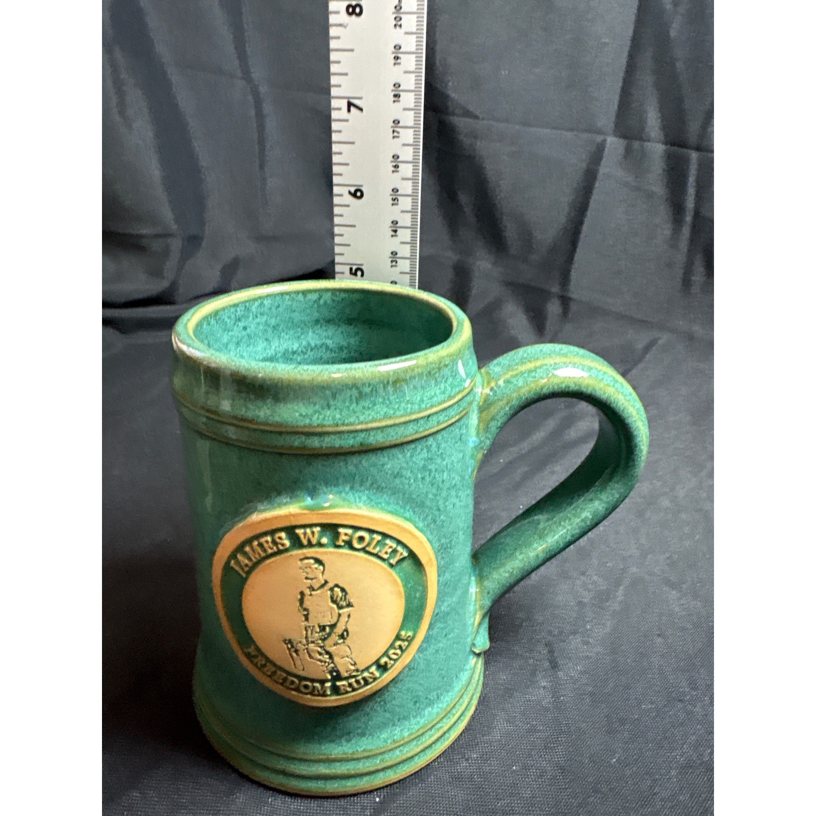 Grey Fox Pottery James W Foley Freedom Run 2023 Teal Stoneware Mug Stein USA