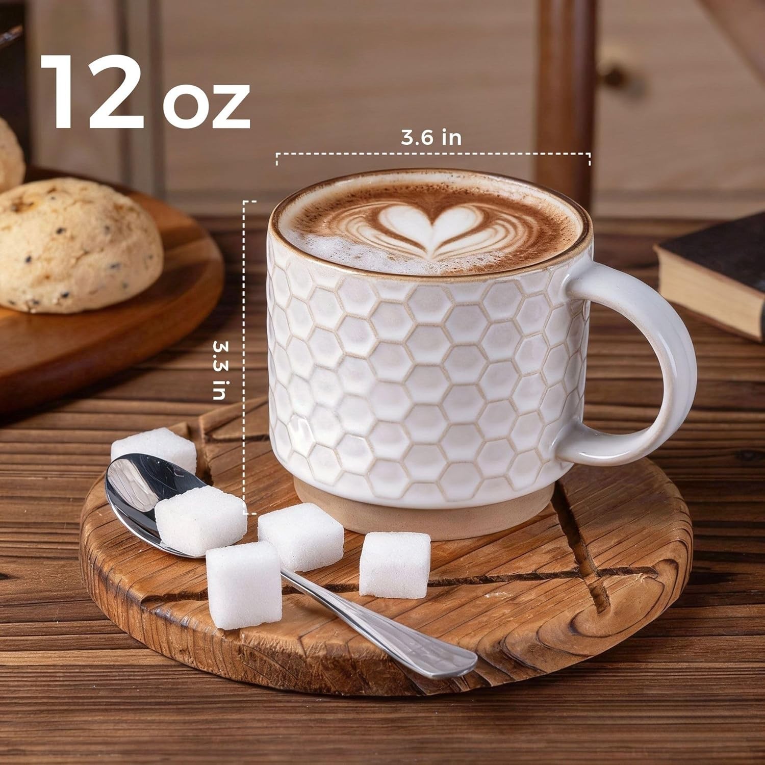 12OZ Stackable Coffee Mugs, Ceramic Coffee Mugs with Texture Patterns for Man…