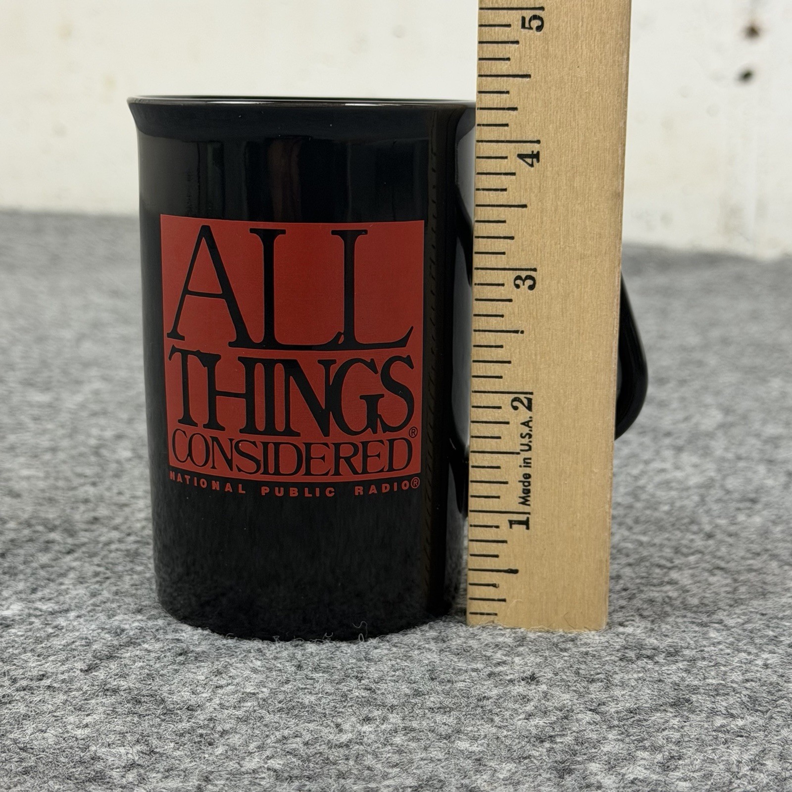 Vintage NPR All Things Considered Mug Black Red Logo Art Deco Style Coffee Cup