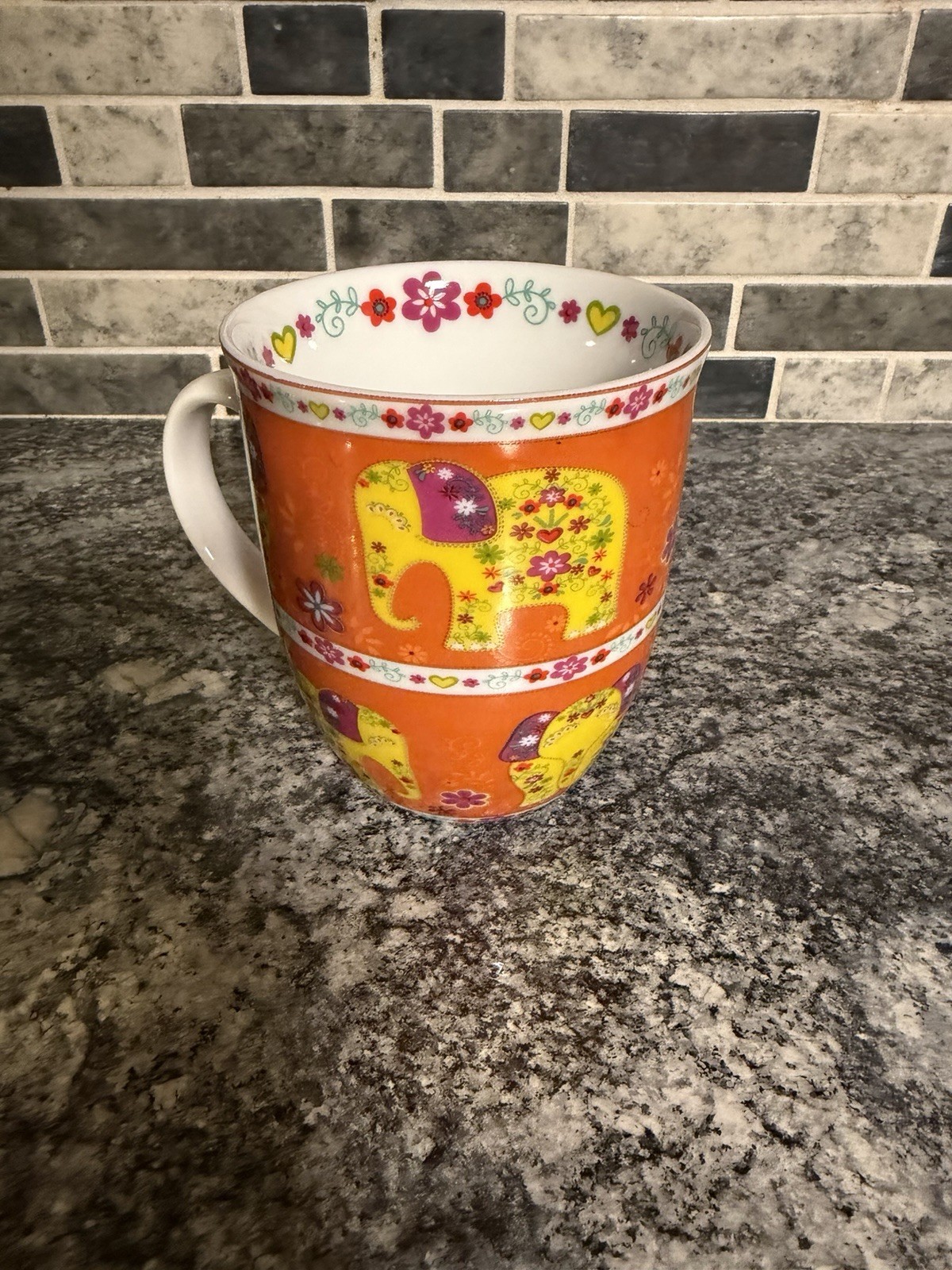 Colorful Elephants Mug By Creative Tops England Coffee Tea Cup Floral Orange