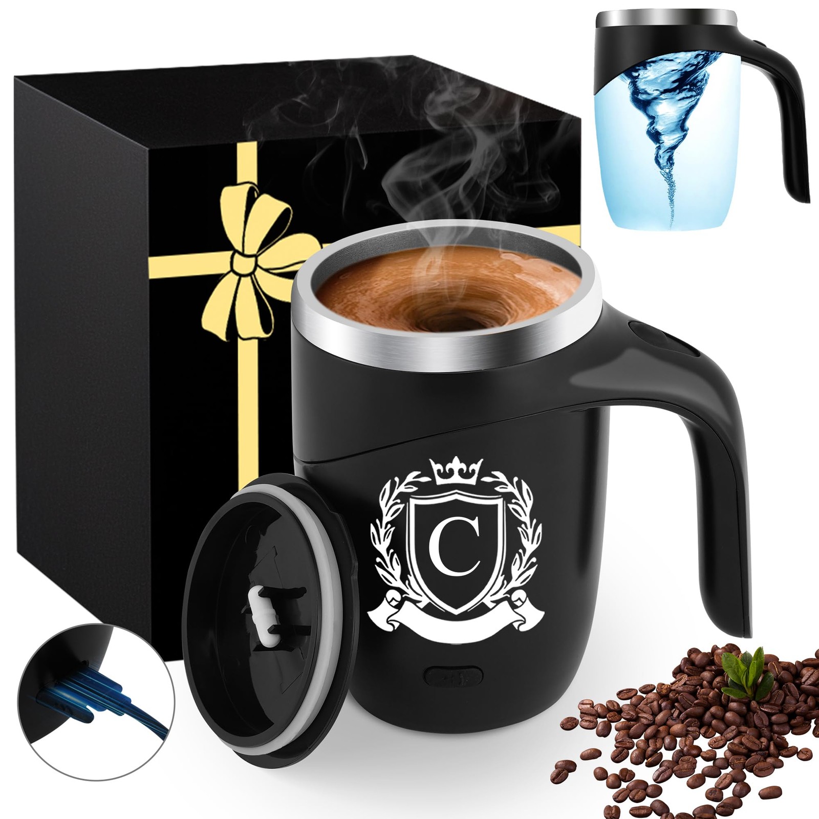 Initial Magnetic Stirring Coffee Mug Stainless Insulated Cup Men Him Boyfriend