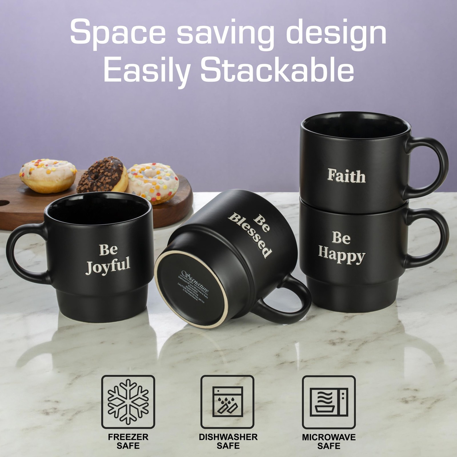 Stackable Coffee Mug Tower Set with Metal Wire Rack – 15 Ounce Coffee Mugs fo…