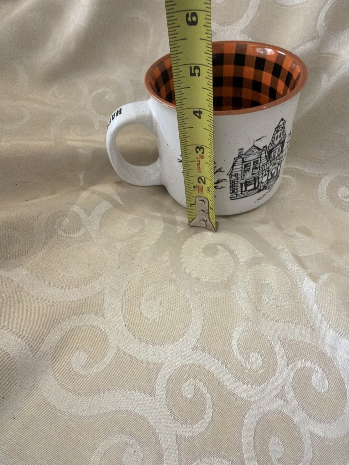 Cobwebs & Cauldrons Large Coffee Mug HAUNTED HOUSE With Plaid Inside 20 Oz