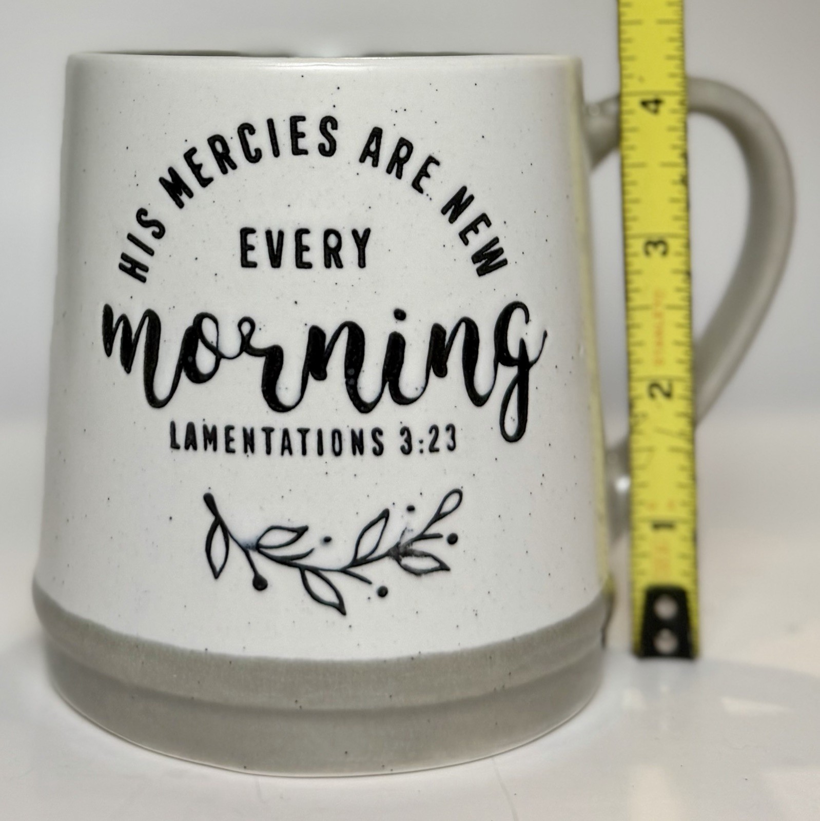 Unbranded “His Mercies Are New Every Morning” Ceramic Mug Black, White & Gray