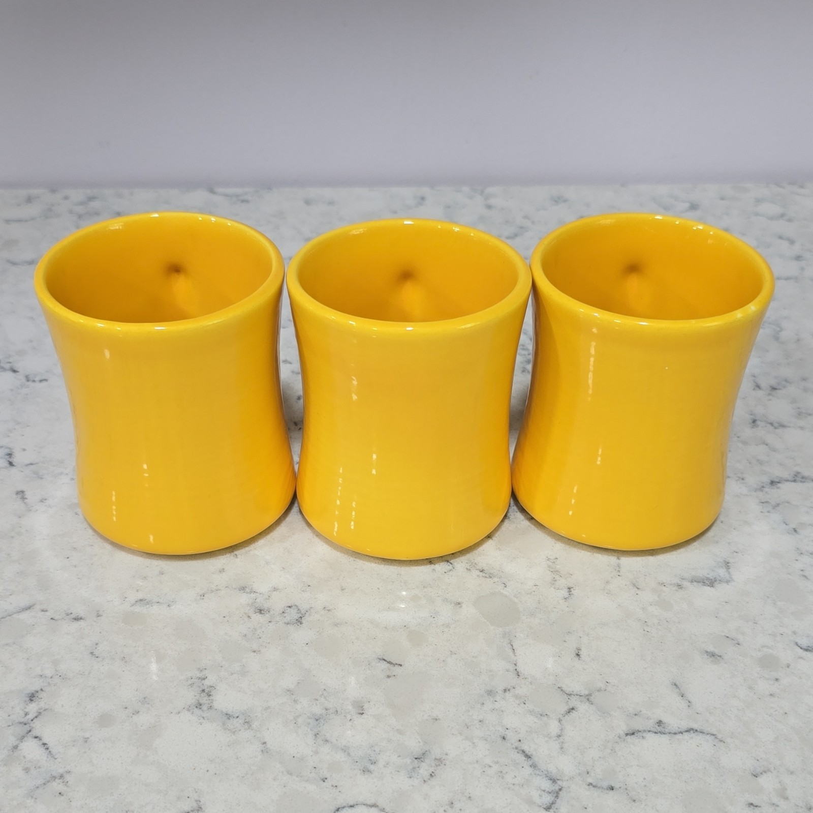 Yellow Ceramic Coffee Mug Set of 3, Round Solid Color, Three-Piece Service for 3