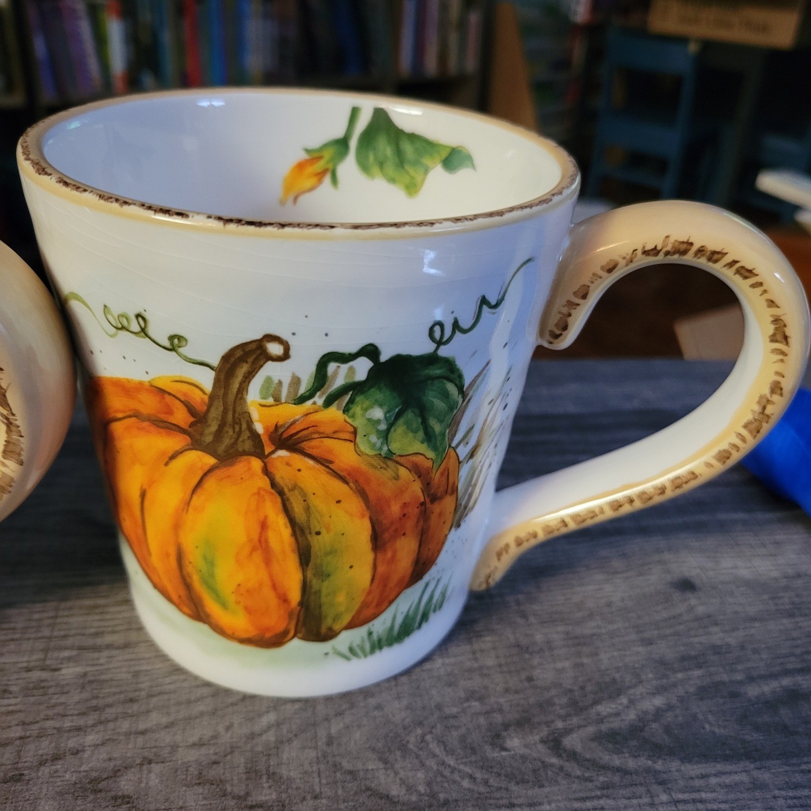 Maxcera Pumpkin Coffee large Mugs Set of 2 Handcrafted Fall Harvest Ceramic