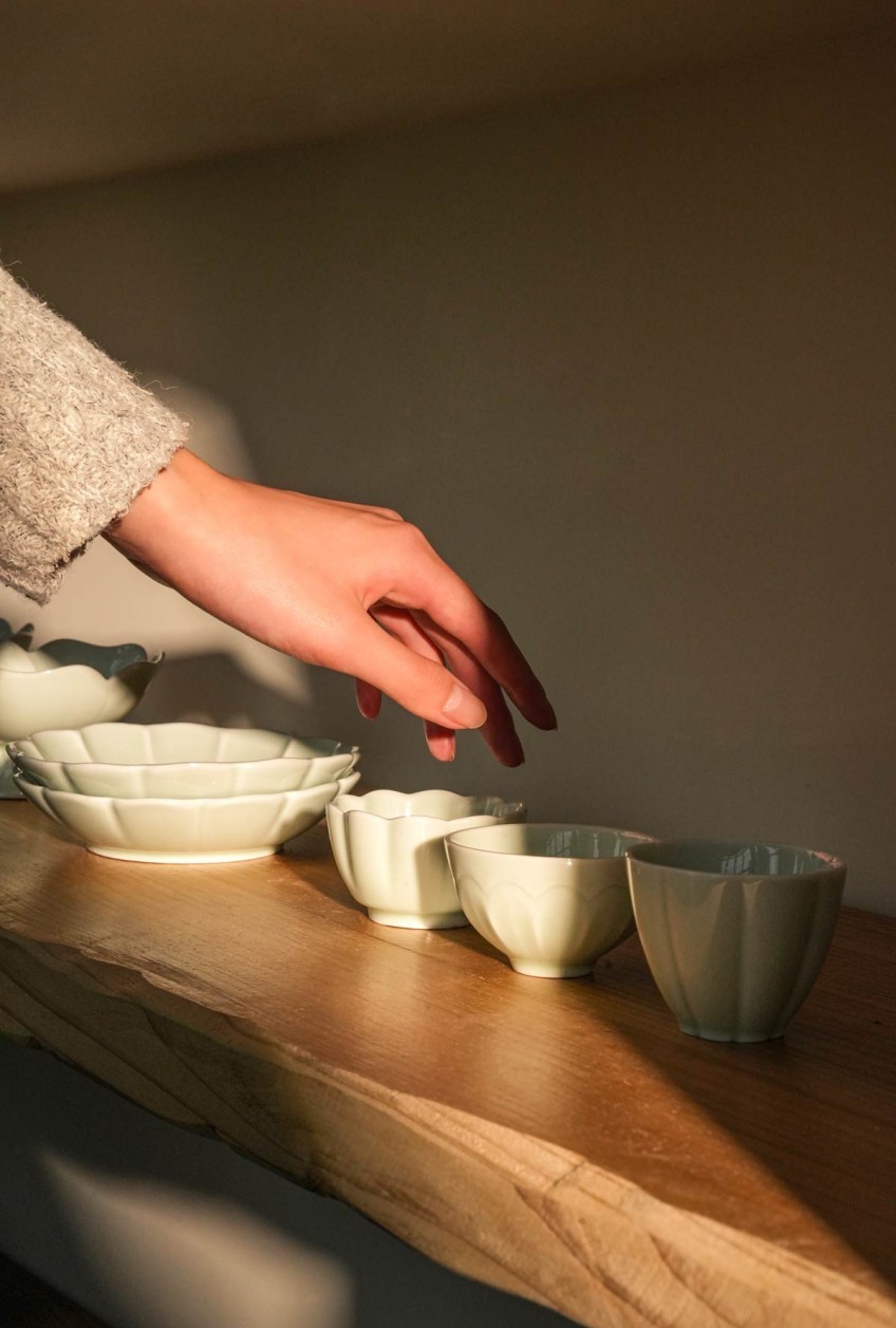 Korean Celadon Tea Cup Set of 3 (Traditional Goryeo Style Ceramic Gift)
