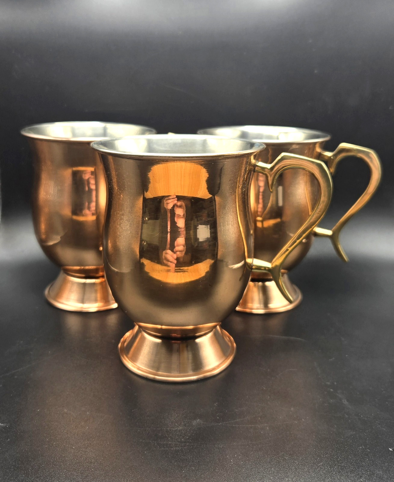 ODI OLD DUTCH INTERNATIONAL Set of 3 RARE FOOTED COPPER MOSCOW MULE 16-OZ MUGS