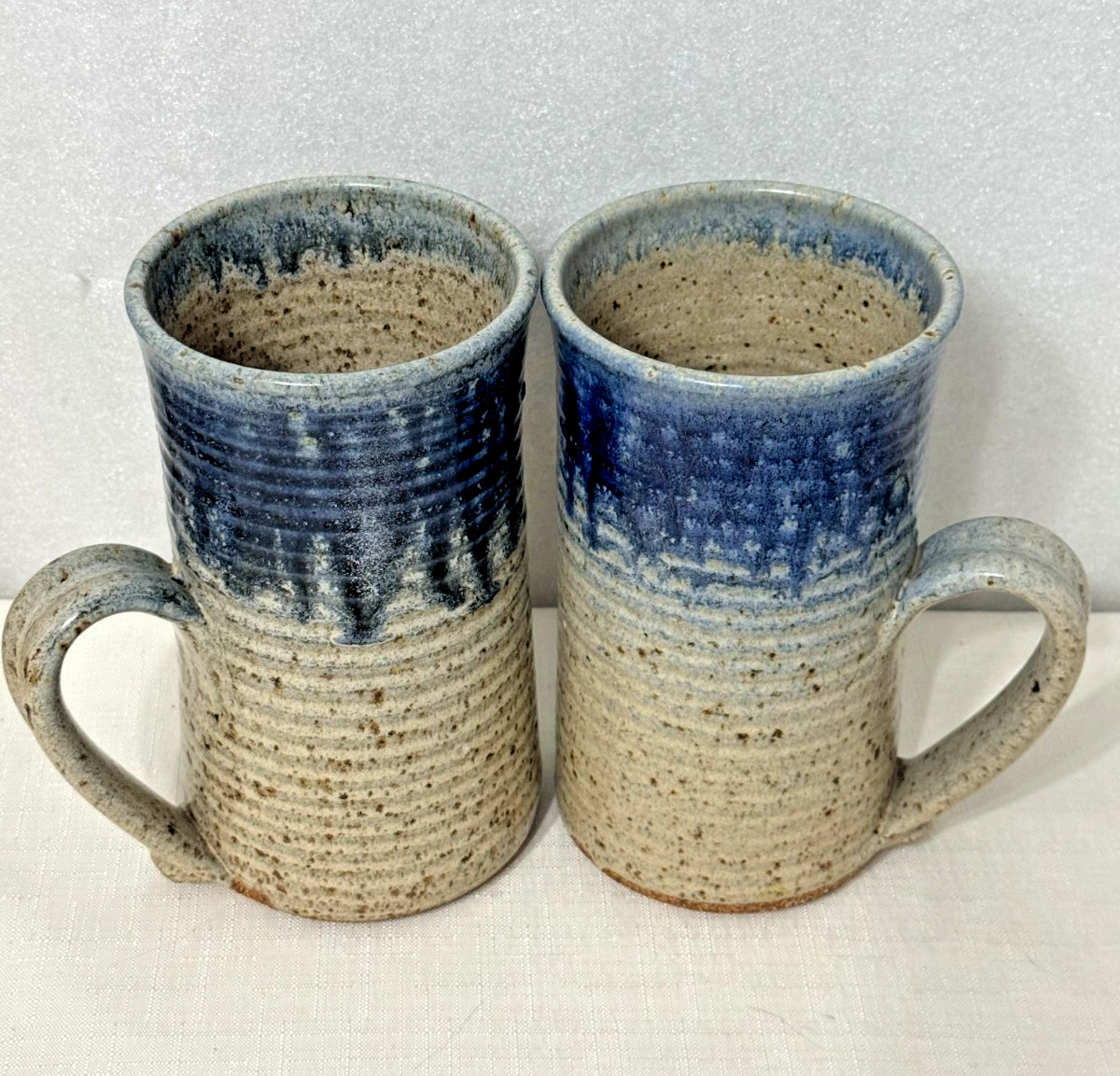 Large Studio Pottery Mug Set Blue Speckled Stoneware