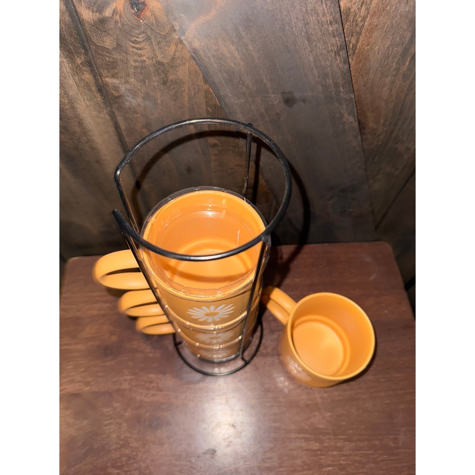 Retro Mustard Yellow Cottagecore Daisy Stackable CeramicvMCM Mug Set 4 Mugs