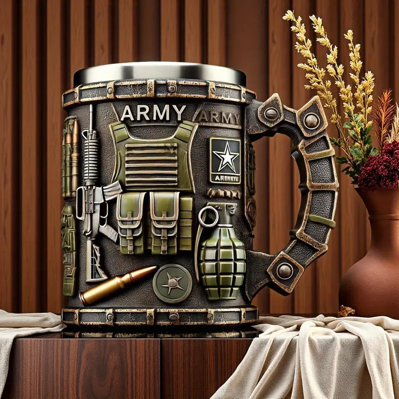 3D Relief Desige Decorative Military Branch Themed Stainless Steel Coffee Mug
