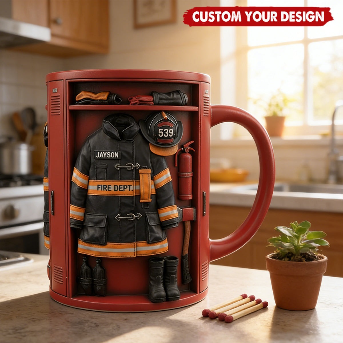Personalized Firefighter Locker Mug, Custom Uniform Name Fireman