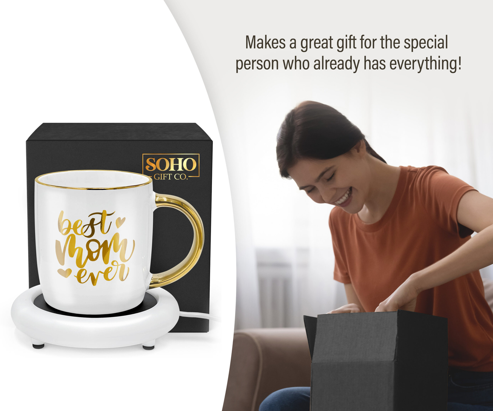 Coffee Mug with Warmer Gift for Mom Heated Coffee Lover Gift “Best Mom Ever”