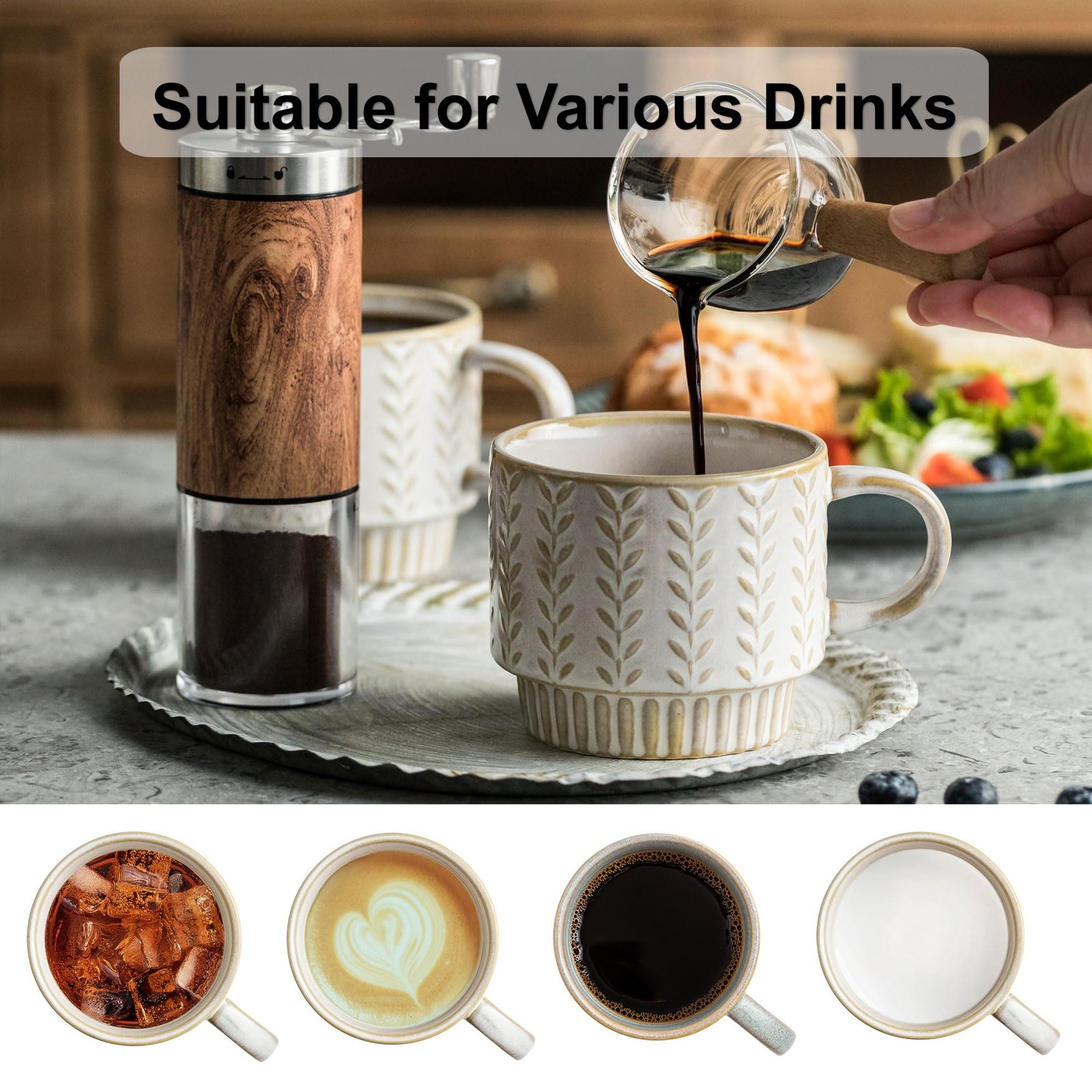 Coffee Mugs Set of 4 with Spoons & Stand, Stacking Save the Space