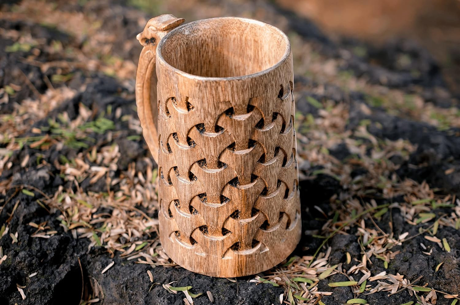 Premium Wooden Beer Mug 20Oz Chainmail Pattern 100% Handcrafted Beer Stein Wine