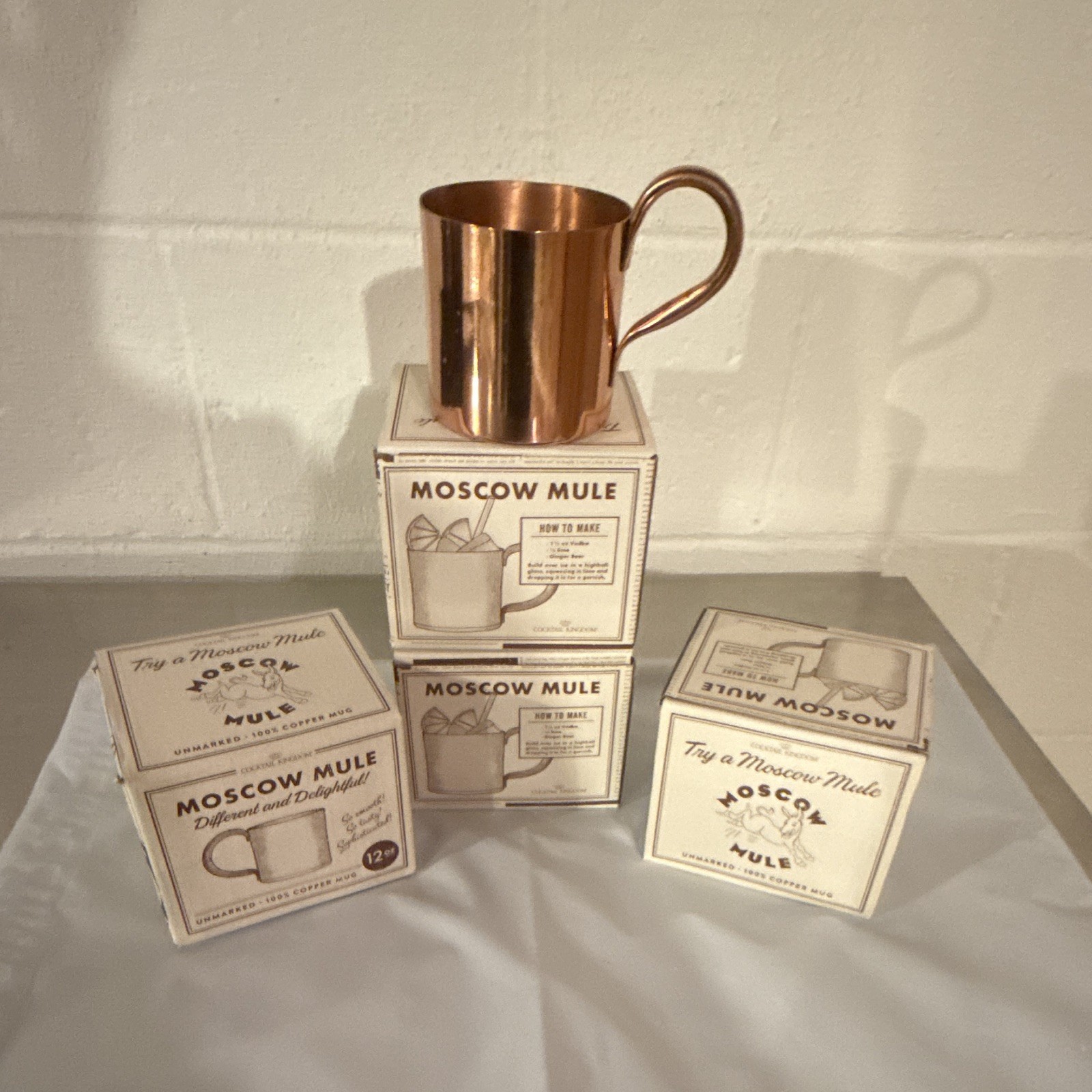 Set of 4 Copper Moscow Mule Mugs 12 oz Round Solid w/ Handles Vintage/Retro