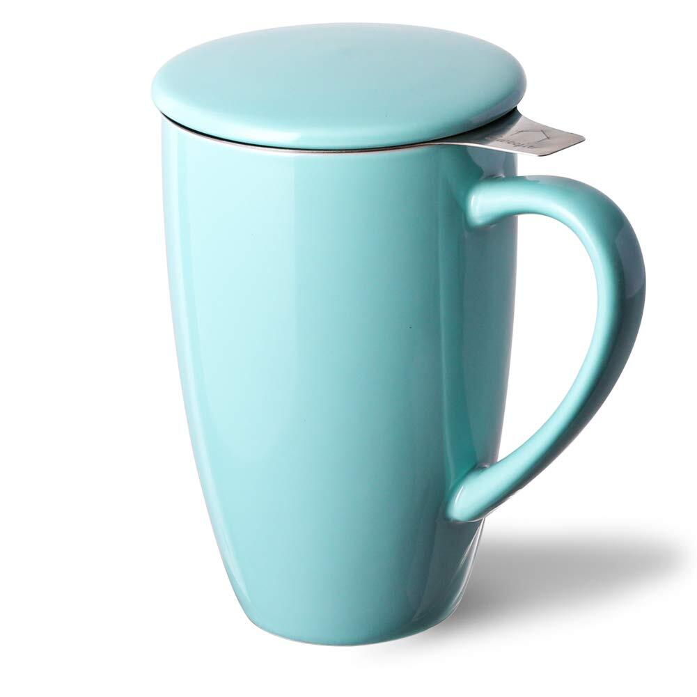 Porcelain Tea Infuser Cup With Lid 16 Oz Tea Cup With Strainers For Loose Leaf T