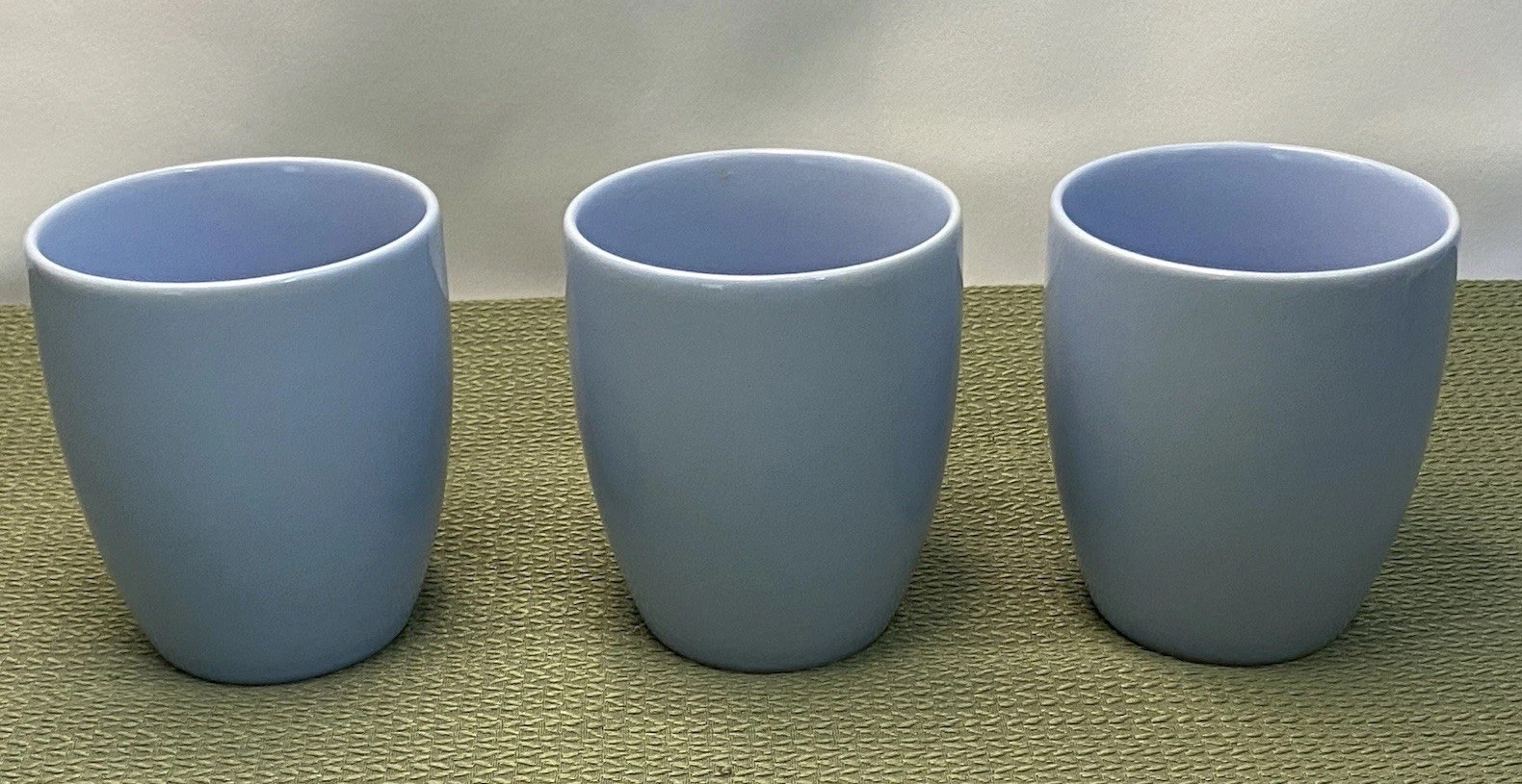 Corelle Light Blue Stoneware Coffee Mugs Solid Color Round Set of 3
