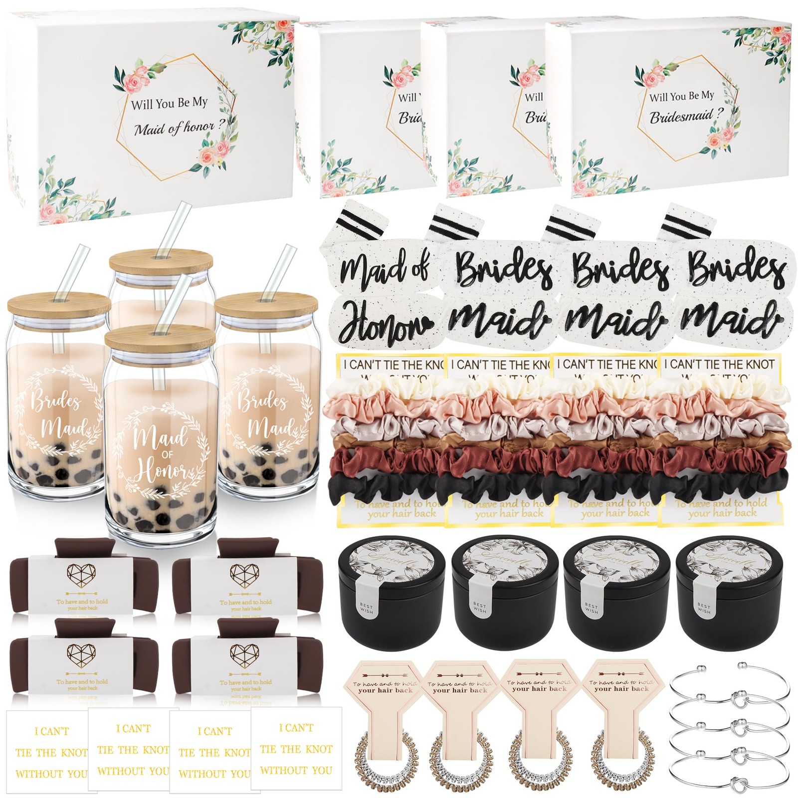 40Pcs Bridesmaid Proposal Box Gifts Set of 4 Will You Be My Maid of Honor Pro…