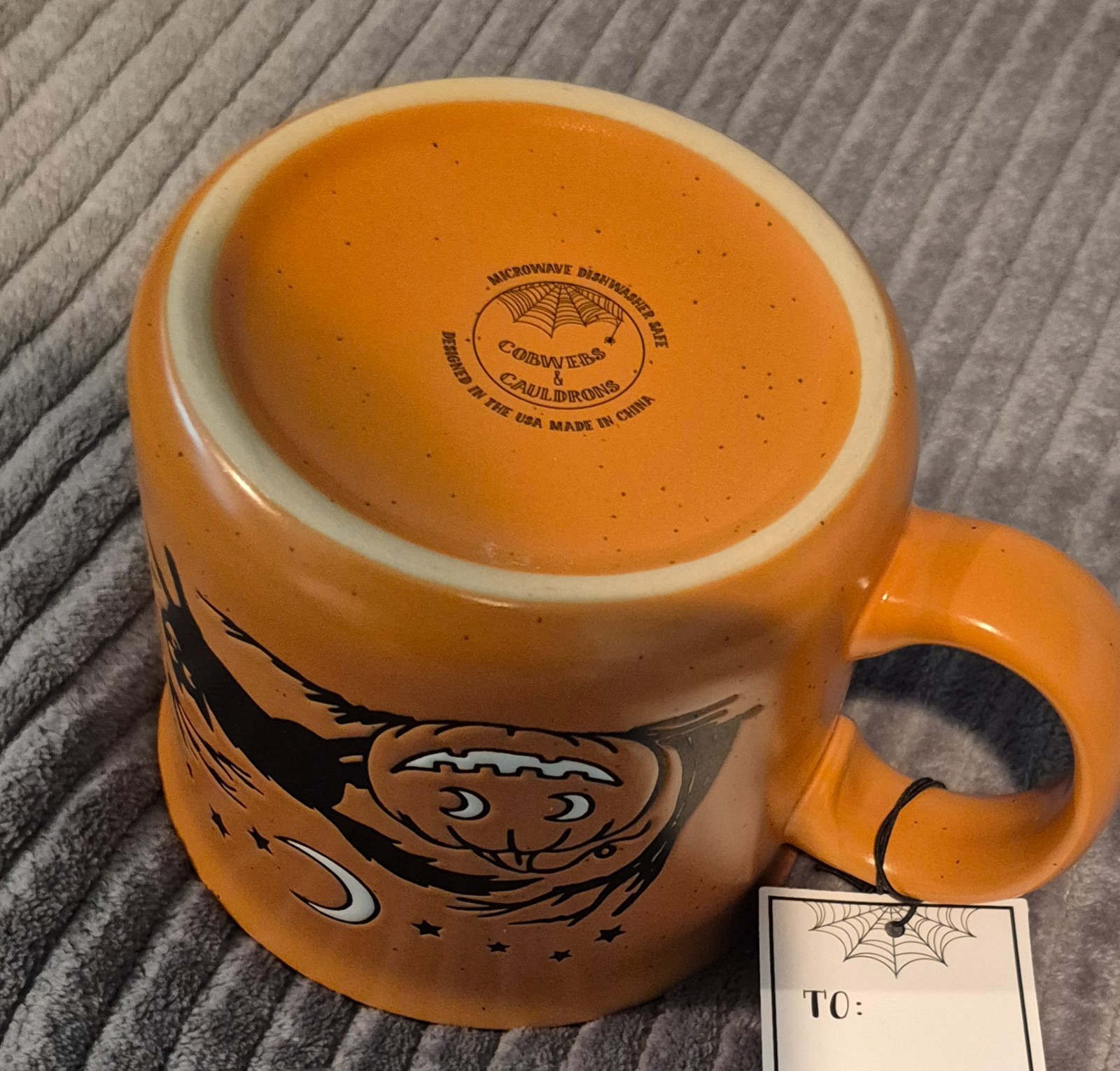 Cobwebs & Cauldrons BLACK CAT & Pumpkin Orange Ceramic Halloween MUG New