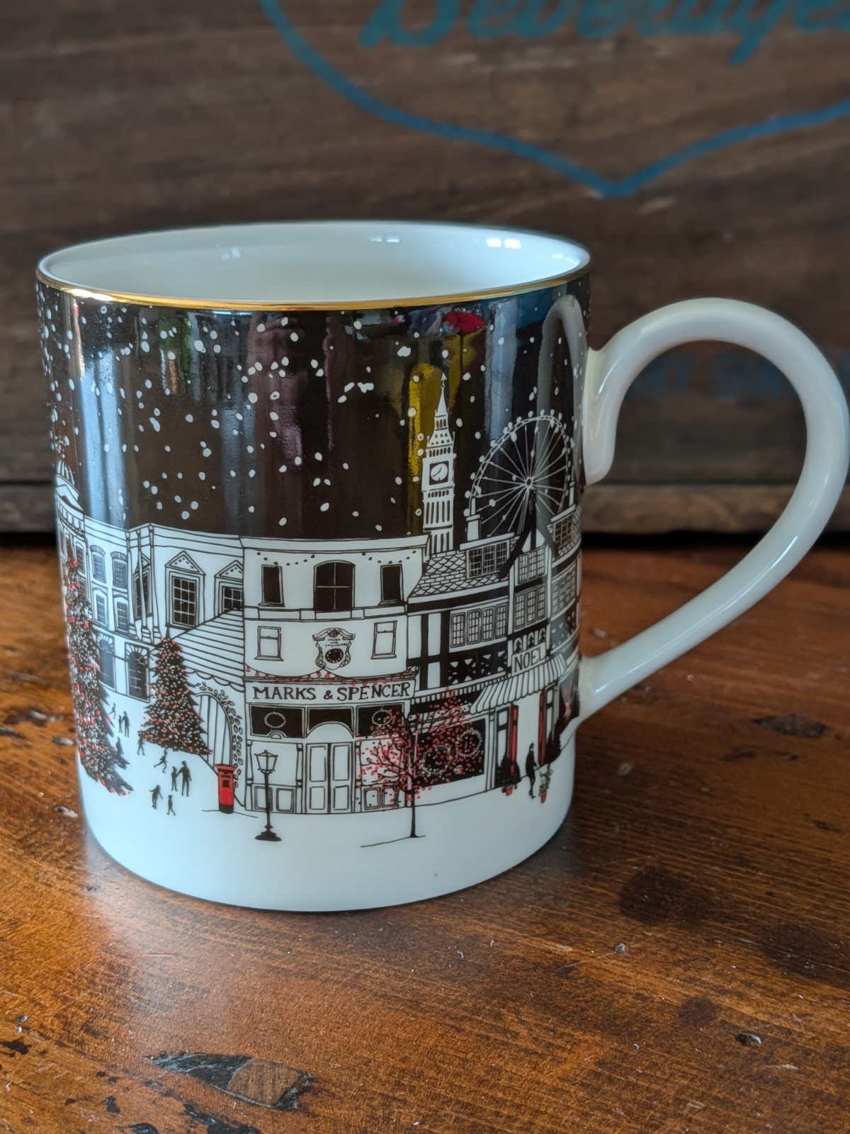 Marks & Spencer M&S Home Christmas Village Mug Fine Bone China Snowy London Scen