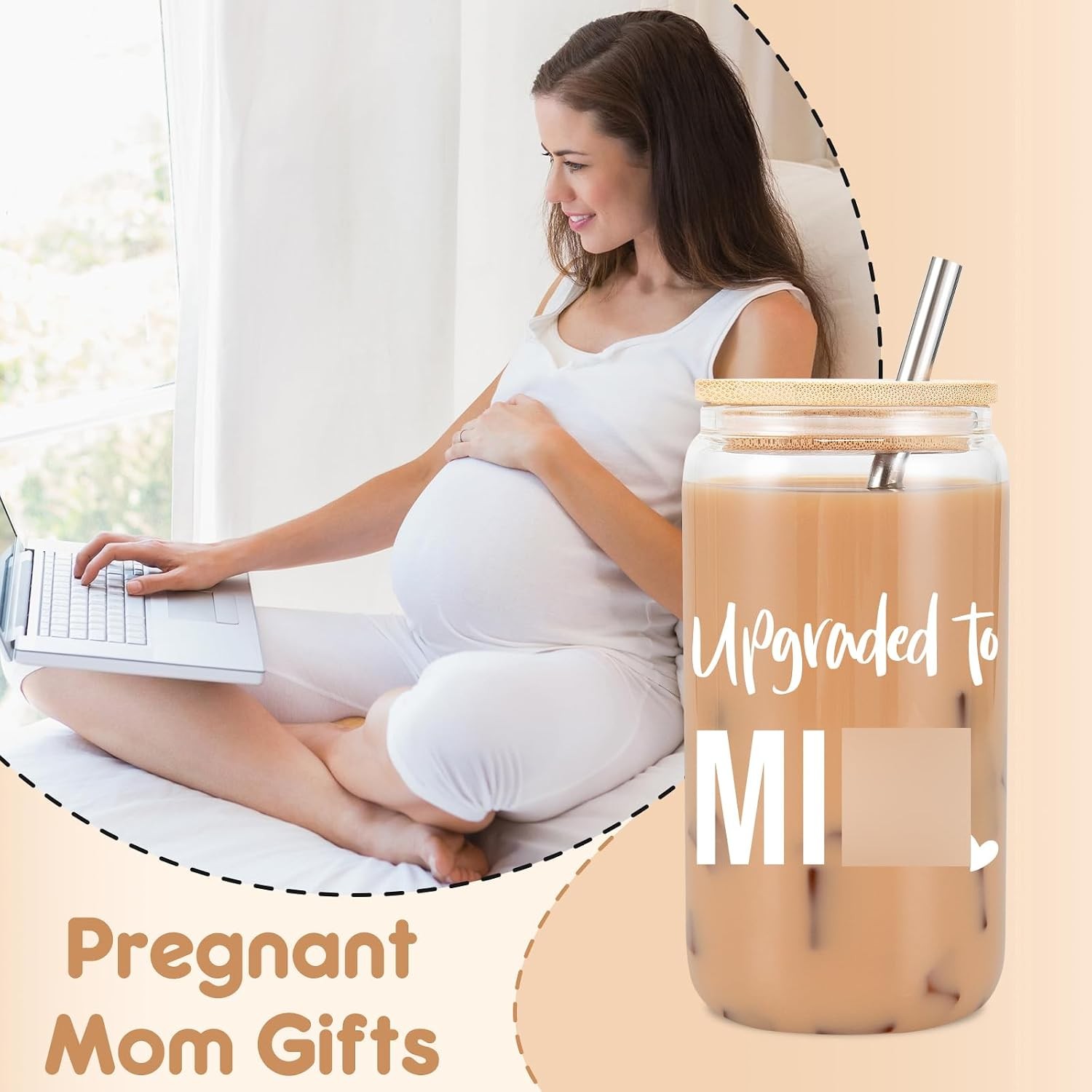 Fairy’s New Mom 16 oz Glass Cup w/Lid Straw, Funny New Mom Gifts for Women,