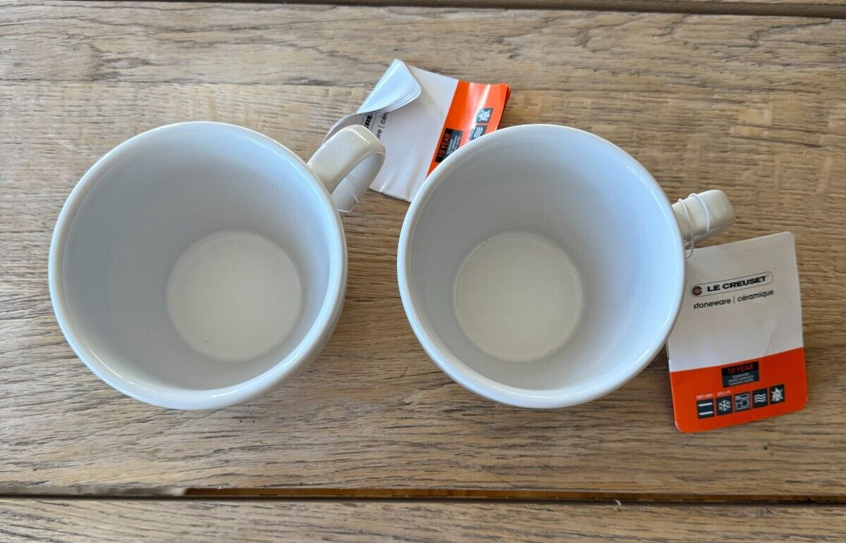 Le Creuset Stoneware Set of 2 Giant Cappuccino Bistro Mug 14 oz Meringue NEW