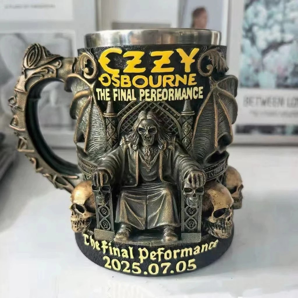 Halloween 3D Skull Mug Ozzy Osbourne Style Resin Beer Coffee Cup Stainless Steel