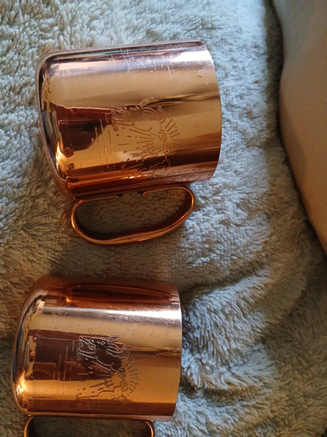 Vintage Mule Copper Mugs Etched Logo Bucking Mules (Lot of 2)-