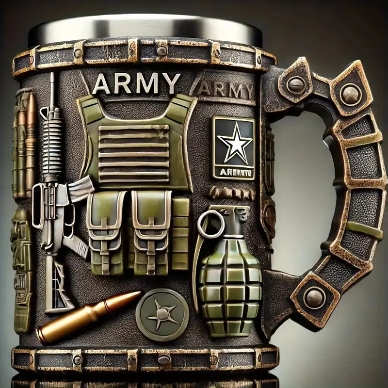 3D Relief Desige Decorative Military Branch Themed Stainless Steel Coffee Mug