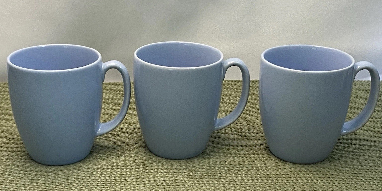 Corelle Light Blue Stoneware Coffee Mugs Solid Color Round Set of 3