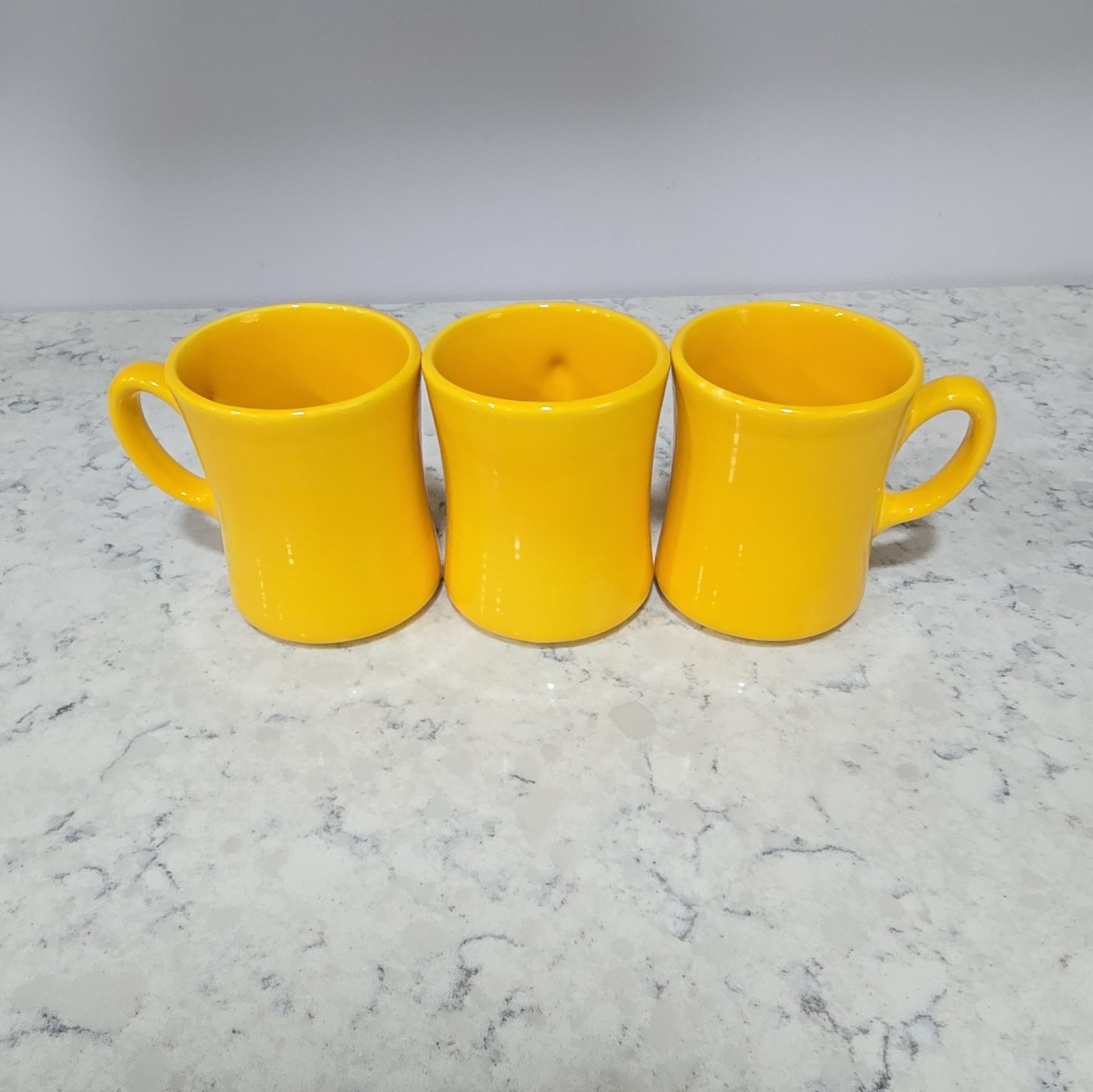 Yellow Ceramic Coffee Mug Set of 3, Round Solid Color, Three-Piece Service for 3