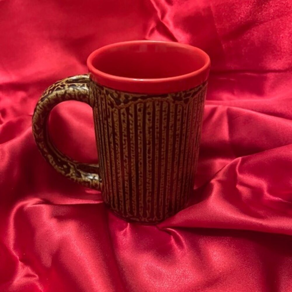 Vintage “My Café” ceramic mug hibiscus flower textured, leopard print FLORIDA