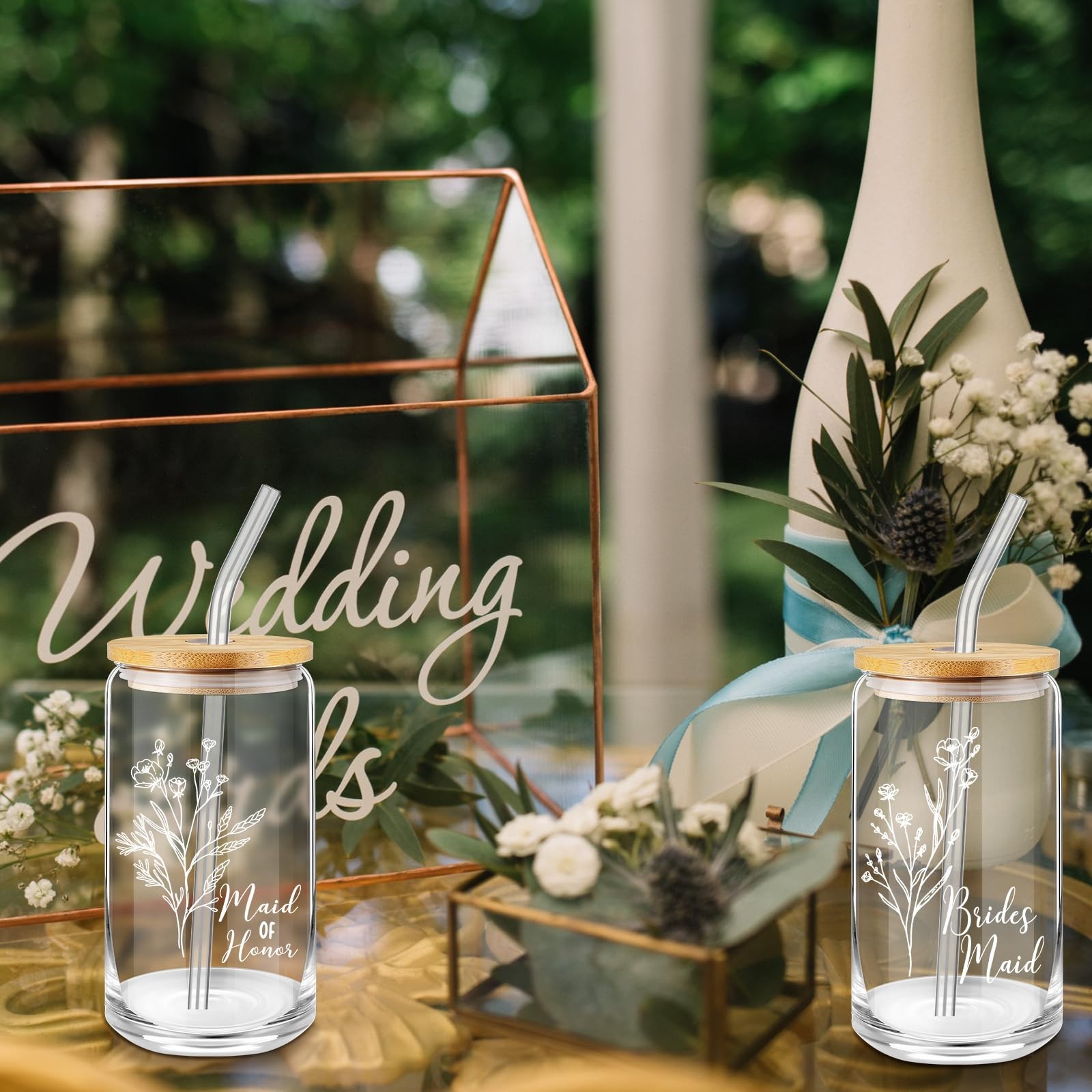 Layhit 5 Pcs 16 Oz Can Shaped Drinking Glasses with Lids Bridesmaid Gifts