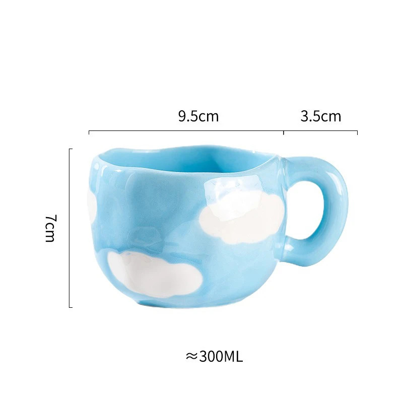 300ML Cute Hand Pinched Irregular Ceramic Mug Flower Heart Pattern Coffee Cup Br