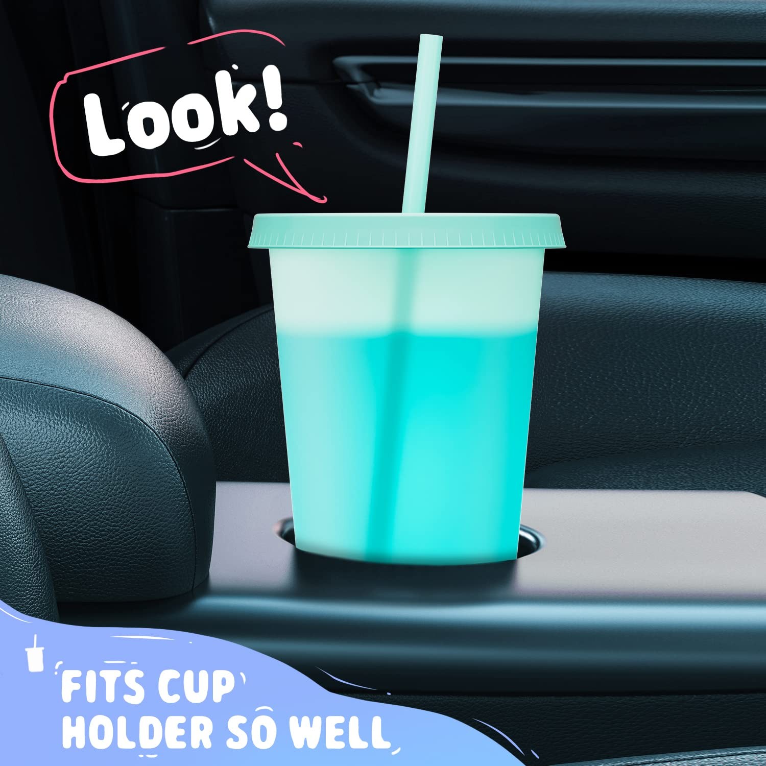 Plastic Cups with Lids and Straws Bulk – 6 Pack 24 Oz Color Changing Reusable Cu