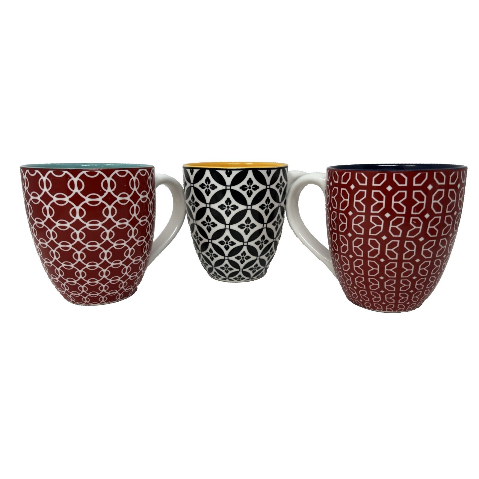 Dowan Vibrant Color Design 3 Mugs Large 19 oz For Coffee Or Cocoa Red Blue Yello