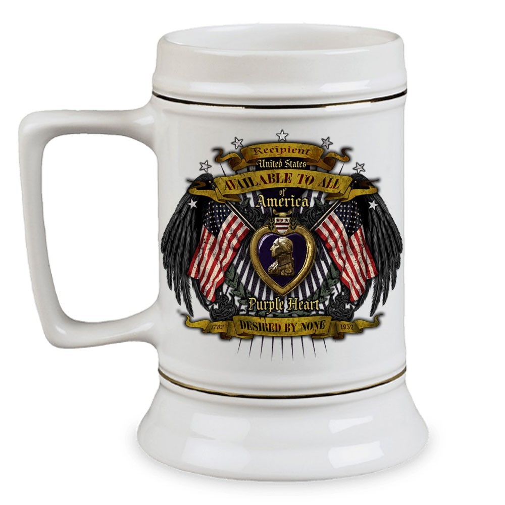 Purple Heart Desired By None Available to All 22oz Custom Ceramic Drinking Stein