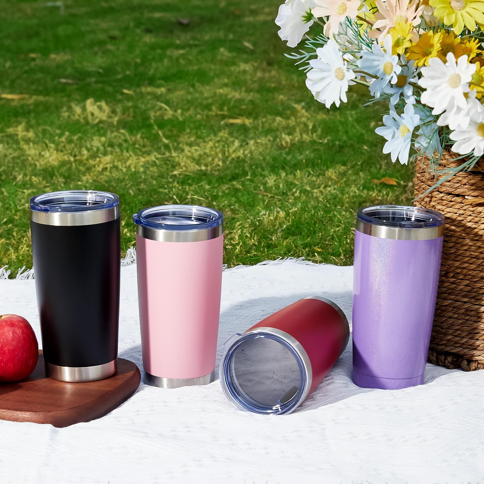 Share 12 Pack 20Oz Stainless Steel Insulated Tumblers with Lids & Straws – Black