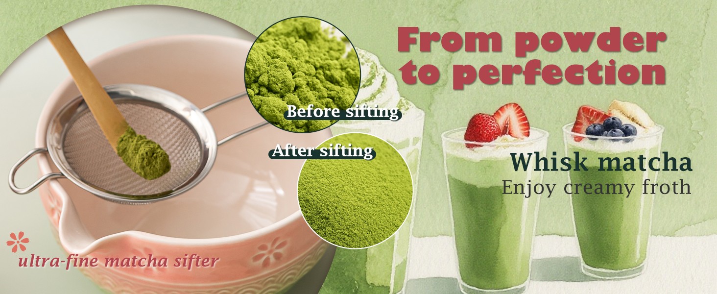 Matcha Tea Set, 8 Pcs Japanese Matcha Kit with Cherry Blossom and Wave